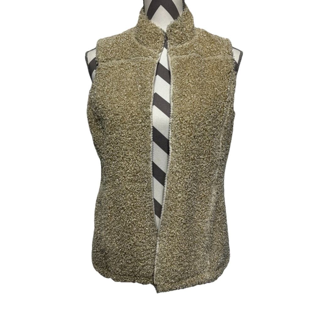 J Jill Womens Cream Beige Fluffy Zipper Vest Xsmall Soft Curly Soft Neutral